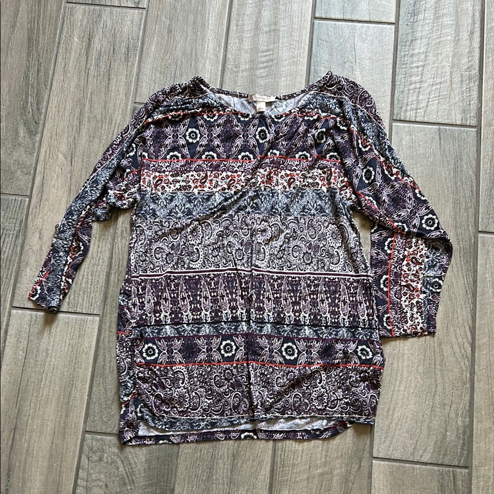 CB casual Women's Paisley Boho Printed Tunic Top in Purple, Black, Red